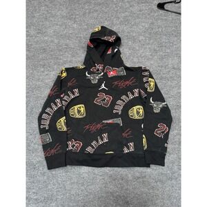 Jordan Boys Black All‎ Over Print Championship Ring Flight Hoodie Size L 12-13Y